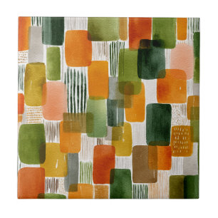 Earthy Organic Shapes in Warm Tones Ceramic Tile