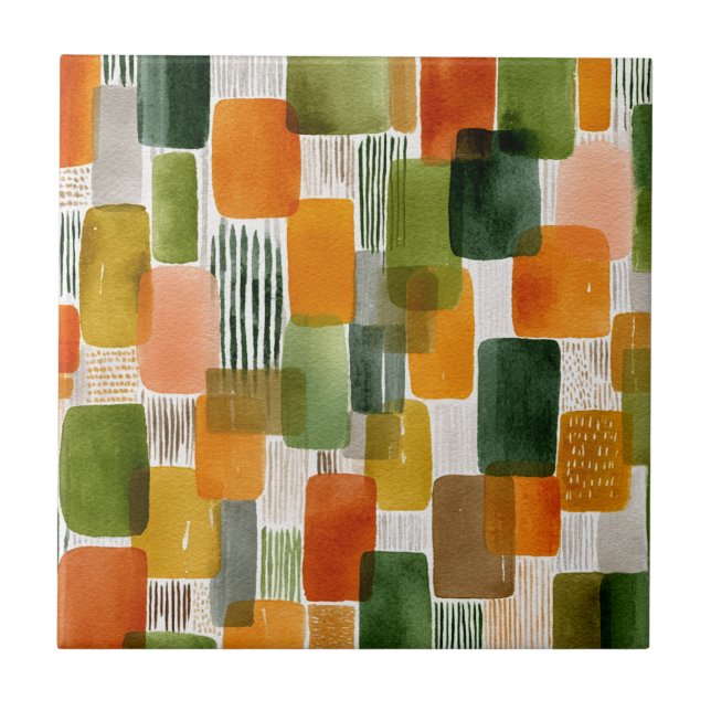Earthy Organic Shapes in Warm Tones Ceramic Tile (Front)