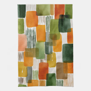 Earthy Organic Shapes in Warm Tones Kitchen Towel