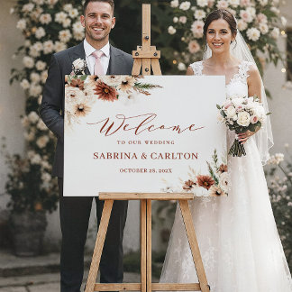 Earthy Pampas Grass Floral Simple Wedding Welcome Foam Board