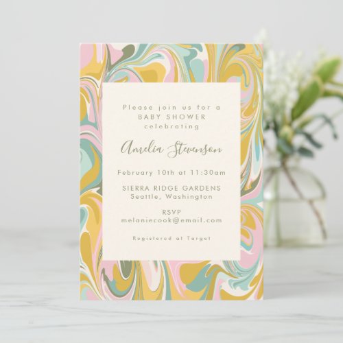 Earthy Pastel Abstract Marble Baby Shower Invitation