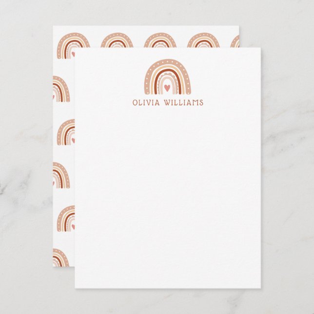 Earthy Pastel Boho Rainbow Personalized Stationery Note Card (Front/Back)