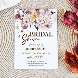 Earthy pastel brown flowers bridal shower invitation