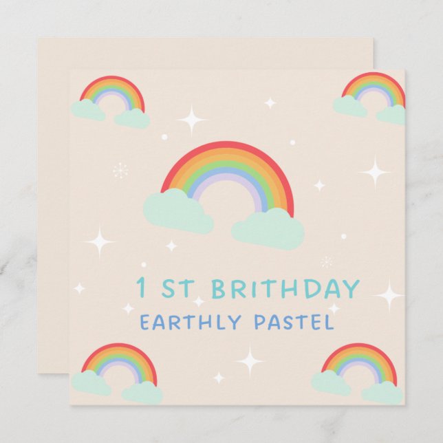 Earthy Pastel Rainbow 1St Birthday Invitation (Front/Back)
