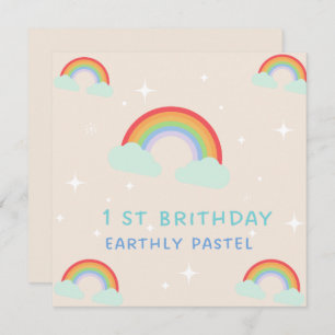 Earthy Pastel Rainbow 1St Birthday Invitation