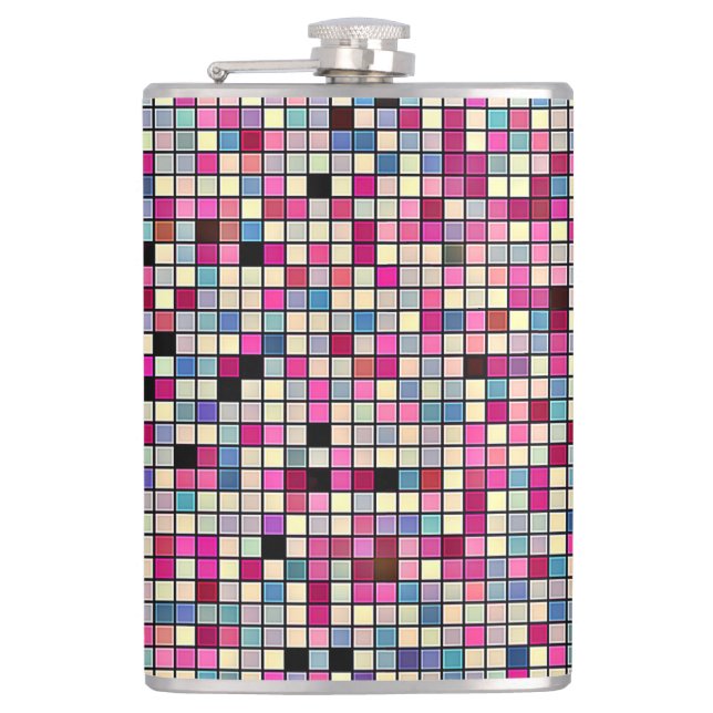 Earthy Pastels Square Tiles Pattern Hip Flask (Front)