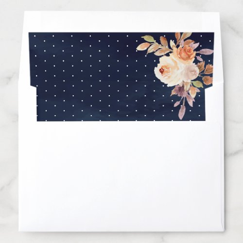 Earthy Peach Terracotta Floral Navy Blue Wedding Envelope Liner