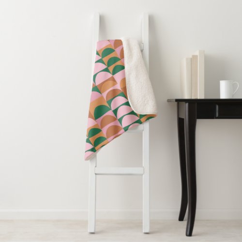 Earthy Pink and Green Geometric Shapes Pattern Sherpa Blanket