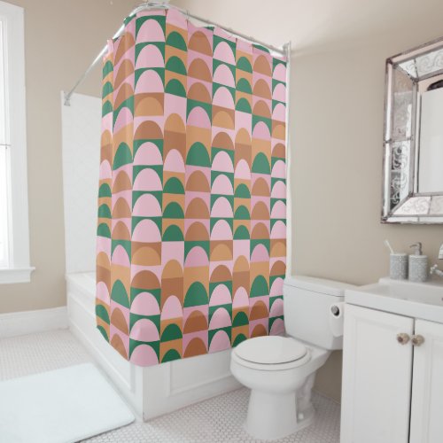 Earthy Pink and Green Geometric Shapes Pattern Shower Curtain