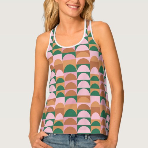 Earthy Pink and Green Geometric Shapes Pattern Tank Top