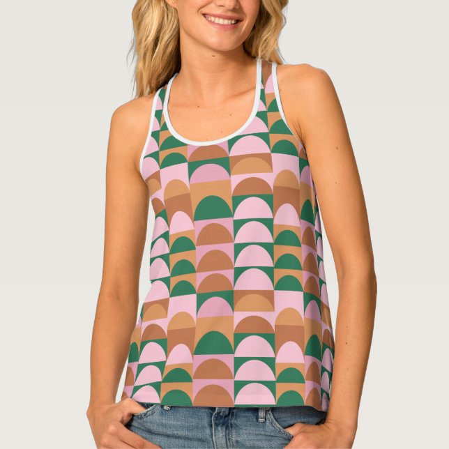 Earthy Pink and Green Geometric Shapes Pattern Tank Top (Front)