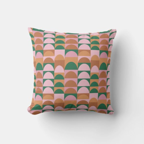 Earthy Pink and Green Geometric Shapes Pattern Throw Pillow