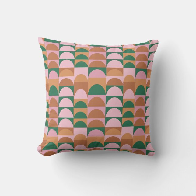 Earthy Pink and Green Geometric Shapes Pattern Throw Pillow (Front)