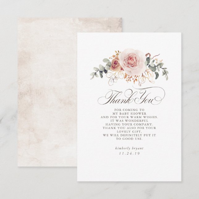 Earthy Pink Floral Baby Shower Thank You (Front/Back)
