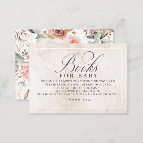 Earthy Pink Floral Elegant Books For Baby Enclosure Card