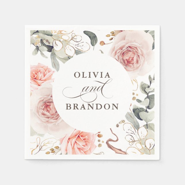 Earthy Pink Flowers Elegant Boho Wedding Napkins (Front)
