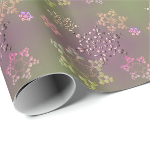 Earthy Plum Moss Color Snowflakes Wrapping Paper