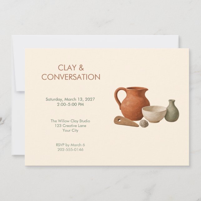 Earthy Pottery Workshop Party Invitation (Front)