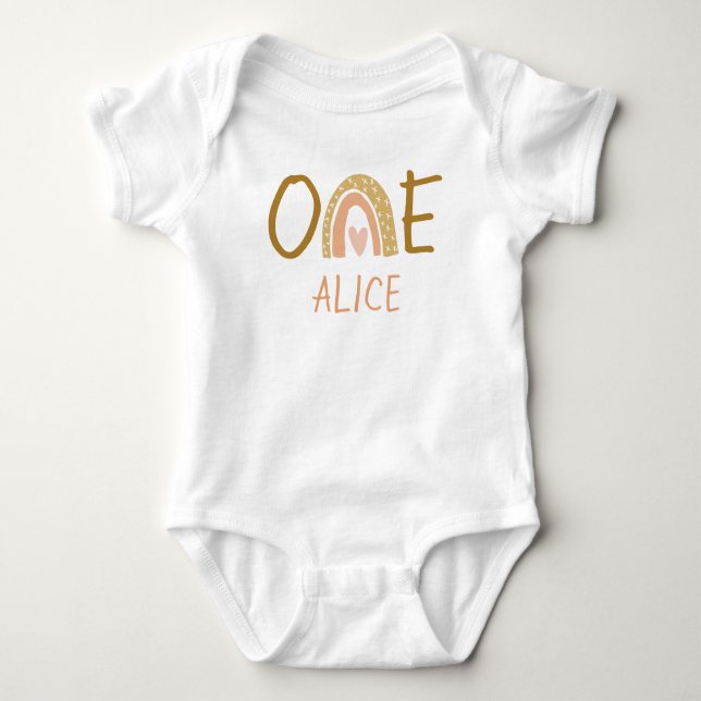 Earthy Rainbow 1st Birthday Girl Outfit Baby Bodysuit (Front)