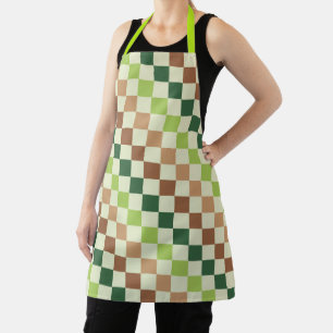 Earthy rainbow diagonal checkerboard pattern apron