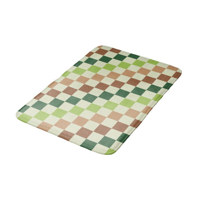 Earthy rainbow diagonal checkerboard pattern bath mat (Angled)
