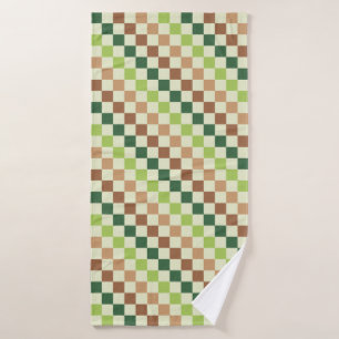 Earthy rainbow diagonal checkerboard pattern bath towel set
