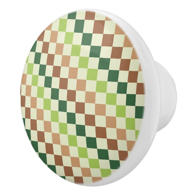 Earthy rainbow diagonal checkerboard pattern ceramic knob (Right)