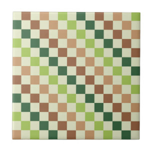 Earthy rainbow diagonal checkerboard pattern ceramic tile