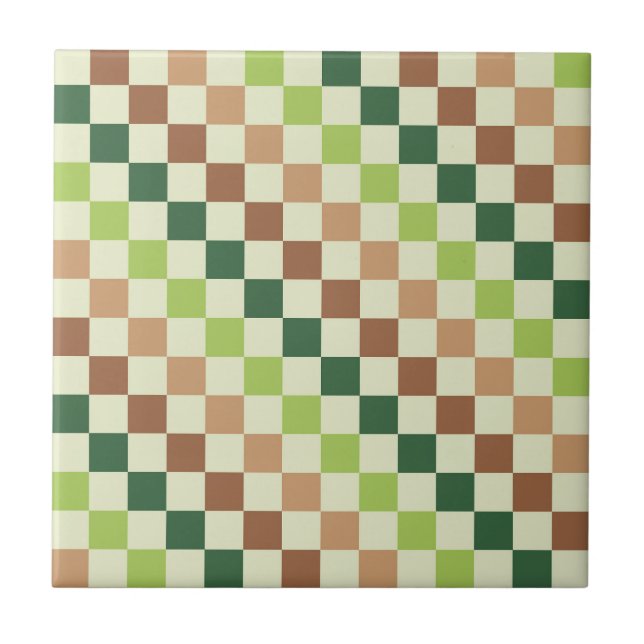 Earthy rainbow diagonal checkerboard pattern ceramic tile (Front)