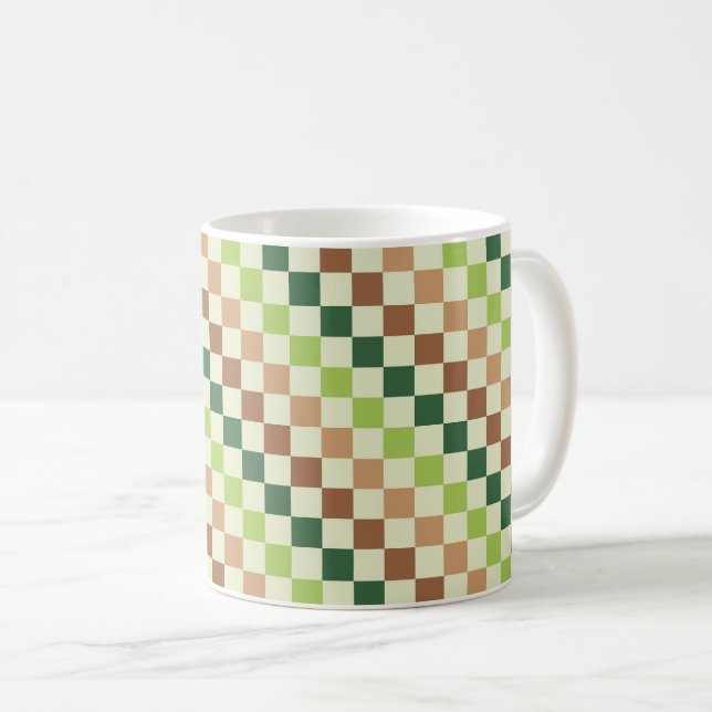 Earthy rainbow diagonal checkerboard pattern coffee mug (Front Right)