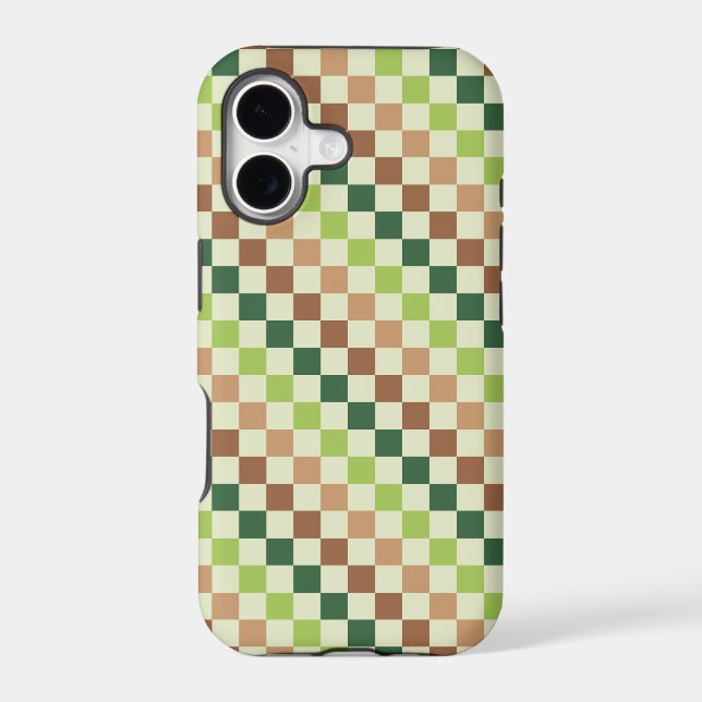 Earthy rainbow diagonal checkerboard pattern iPhone case (Back)