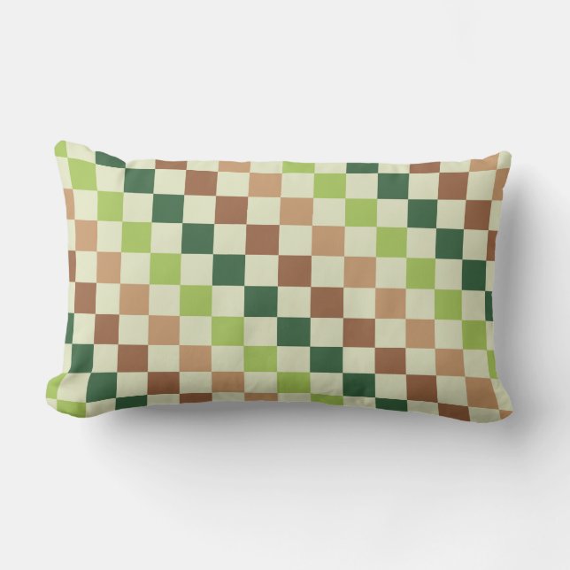 Earthy rainbow diagonal checkerboard pattern lumbar pillow (Front)
