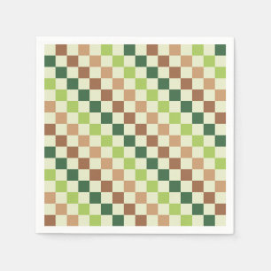 Earthy rainbow diagonal checkerboard pattern napkins