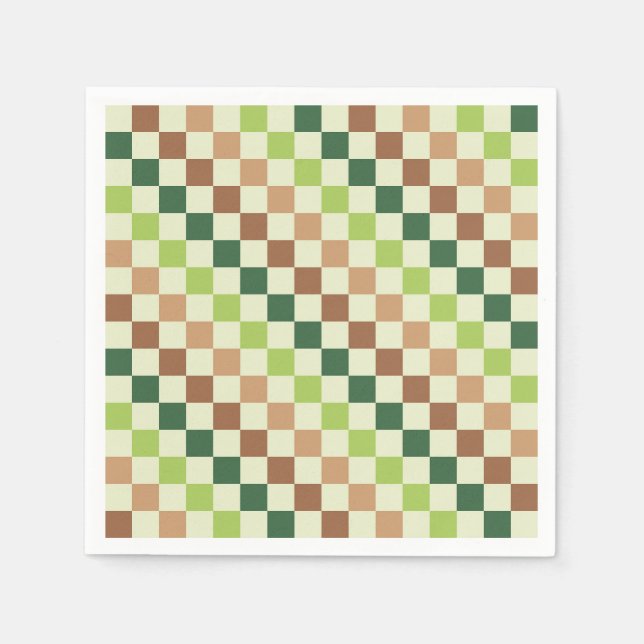 Earthy rainbow diagonal checkerboard pattern napkins (Front)