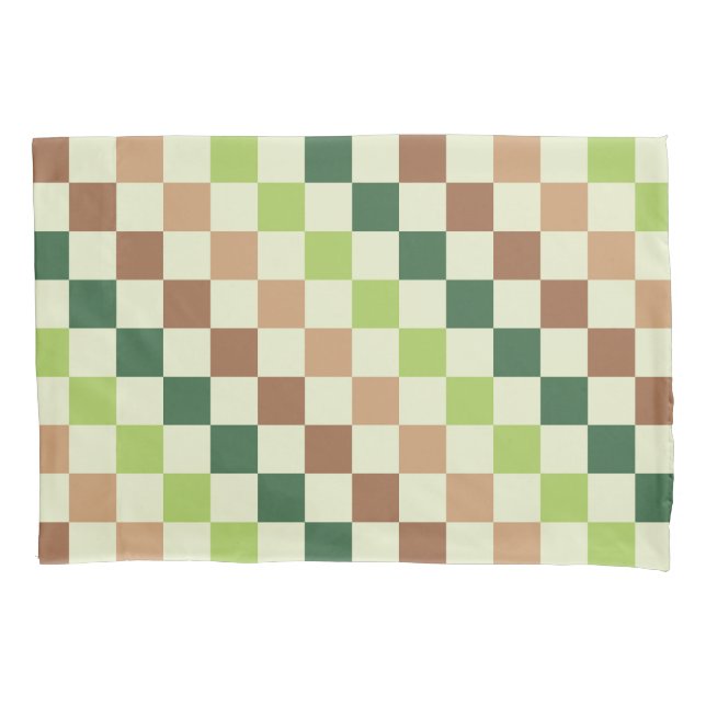 Earthy rainbow diagonal checkerboard pattern pillow case (Front-Left)