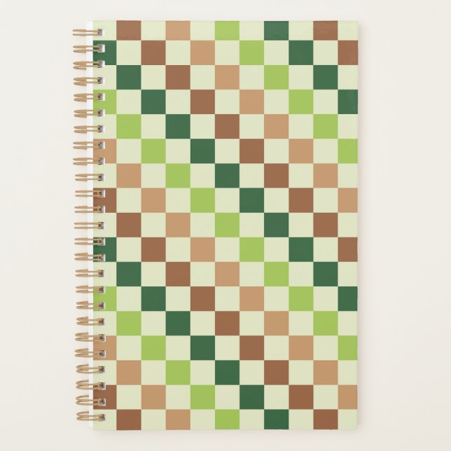 Earthy rainbow diagonal checkerboard pattern planner (Front)