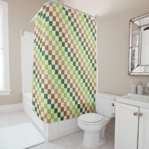Earthy rainbow diagonal checkerboard pattern shower curtain