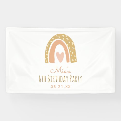 Earthy Rainbow Girl 6th Birthday Party Banner