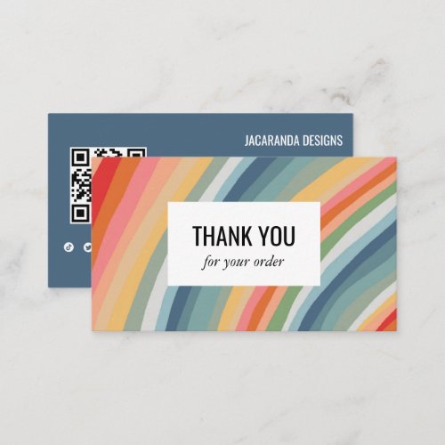Earthy Rainbow Stripes Thank You QR Social Media  Business Card