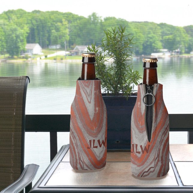 Earthy Red and Gray Mineral Waves Bottle Cooler (Creator Uploaded)