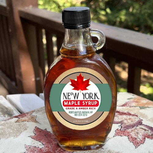 Earthy Red Leaf on Grunge Gold Maple Syrup Label