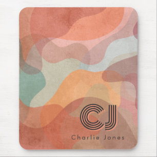 Earthy Retro Abstract Wavy Pattern Clipboard Mouse Pad