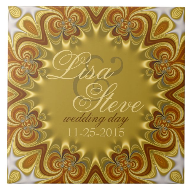 Earthy Retro Bohemian Wedding Keepsake Ceramic Ceramic Tile (Front)