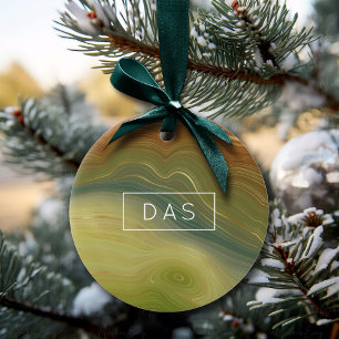 Earthy Retro Strata Vintage Neutral Tone Agate Ceramic Ornament