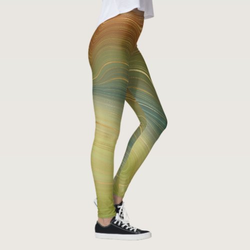 Earthy Retro Strata  Vintage Neutral Tone Agate Leggings