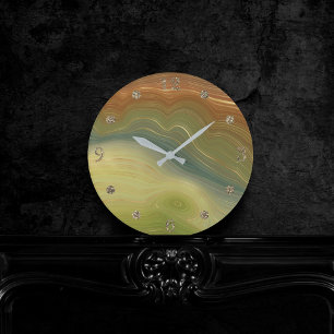 Earthy Retro Strata Vintage Neutral Tone Agate Round Clock