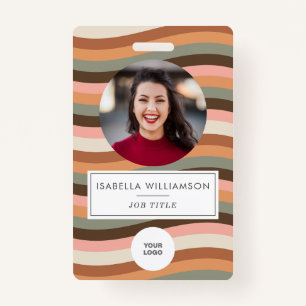 Earthy Retro Wavy Stripe Employee Photo ID Badge