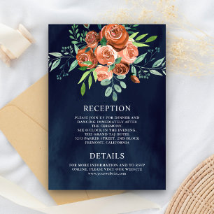 Earthy Rose Terracotta Floral Navy Wedding Details Enclosure Card
