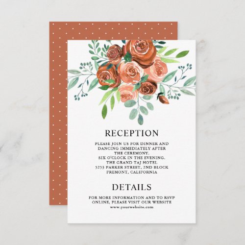 Earthy Roses Terracotta Floral Wedding Details Enclosure Card