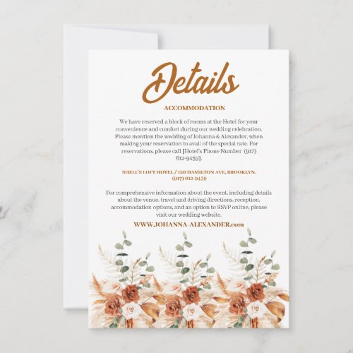 Earthy Rustic Floral Wedding Detail Enclosure Card